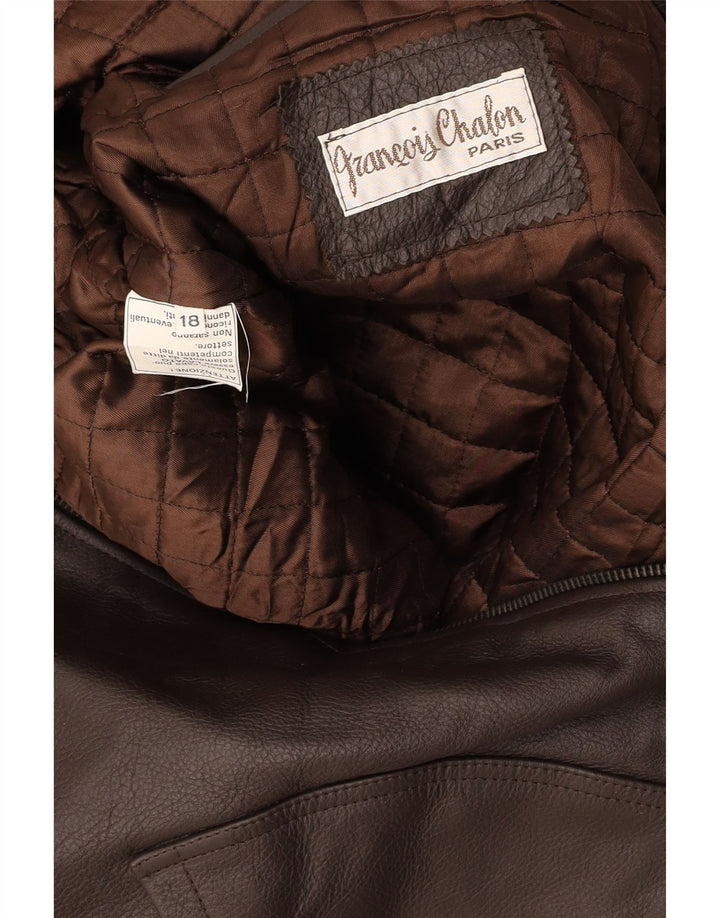 VINTAGE Manteau en Cuir Garçon 15-16 Ans XL Cuir Marron