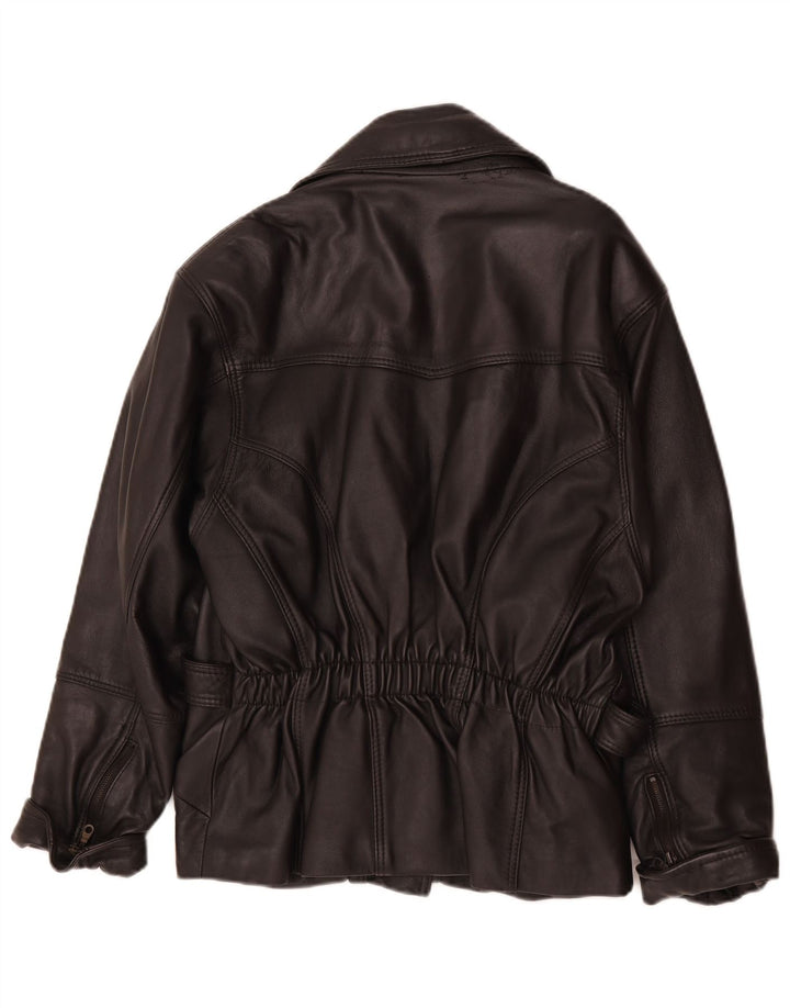 Veste motard en cuir femme vintage UK 14 Cuir noir moyen