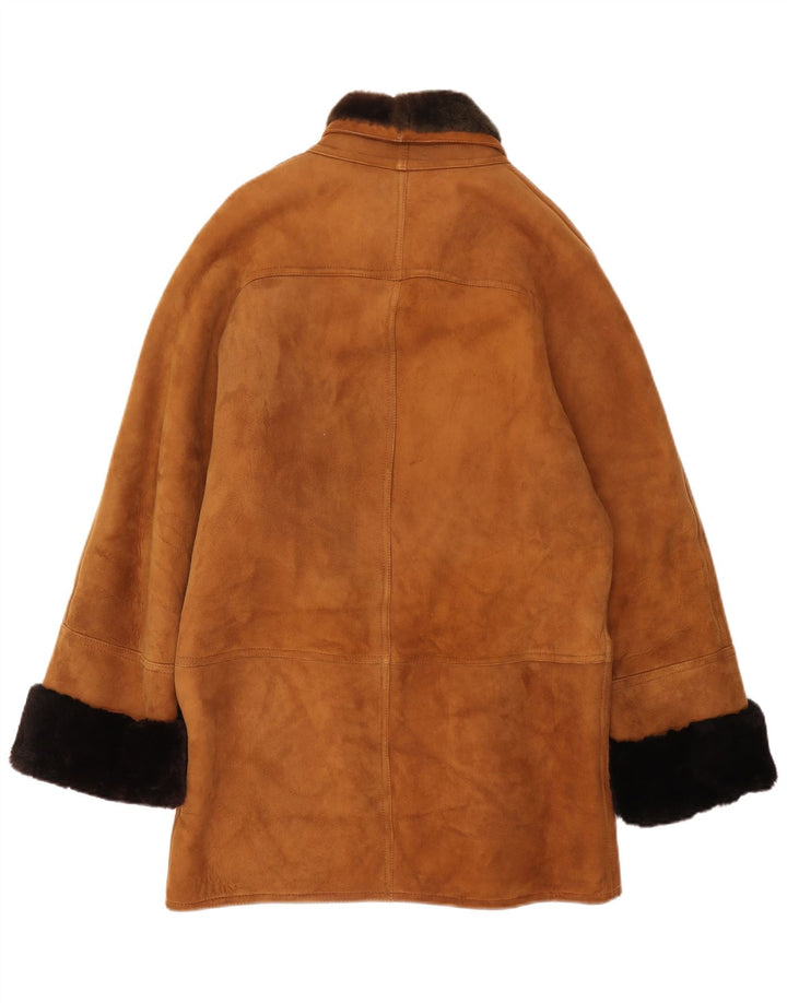 vintage Mens Loose Fit Shearling Jacket IT 46 Petit Cuir Marron