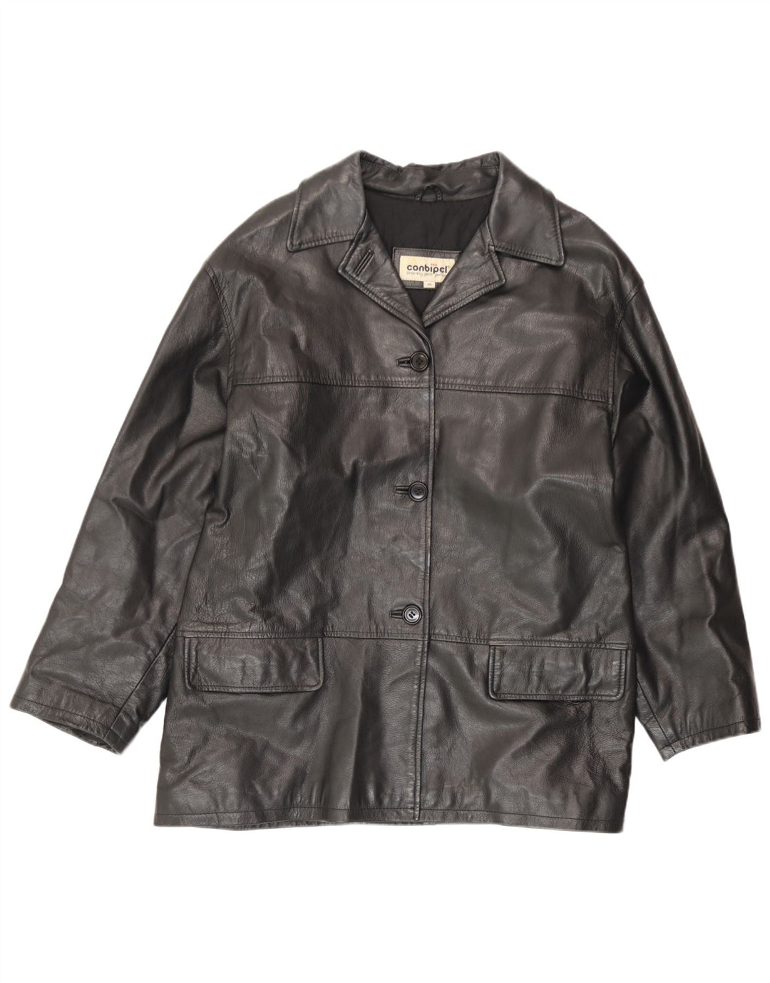 Conbipel Veste en Cuir Coupe Ample Femme IT 46 Grand Cuir Noir