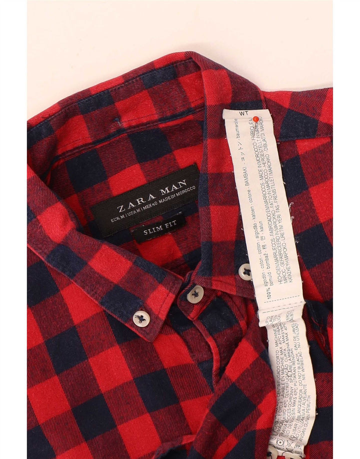 Zara Homme Chemise Slim Fit En Flanelle Coton Vichy Rouge Moyen