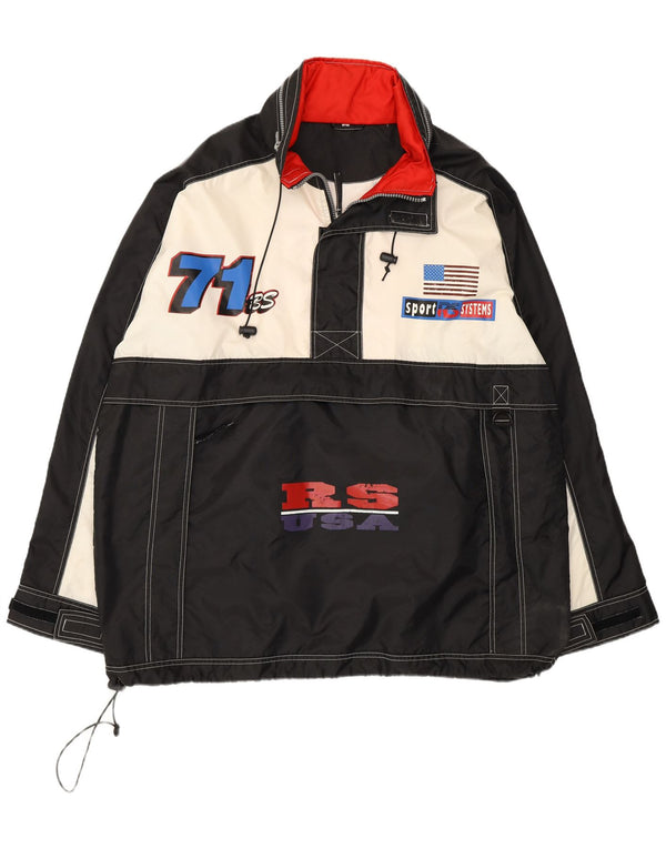 vintage Mens USA Hoody Graphic Anorak Jacket UK 42 XL Noir Colourblock