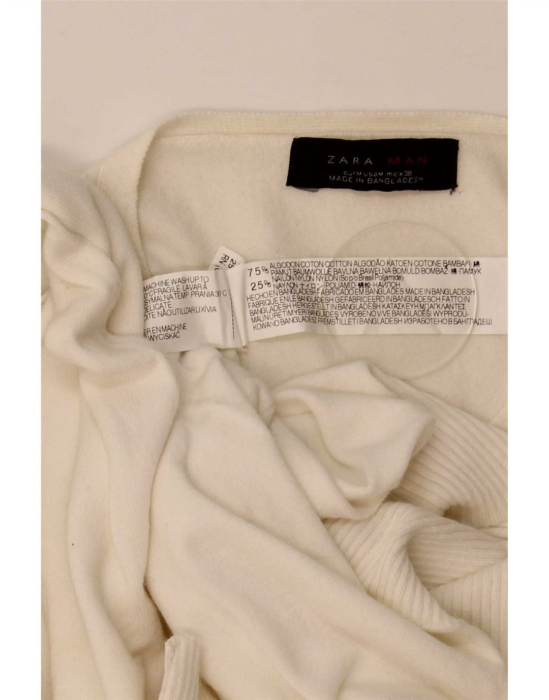 Zara Pull Col V Homme Blanc Cassé Moyen Coton