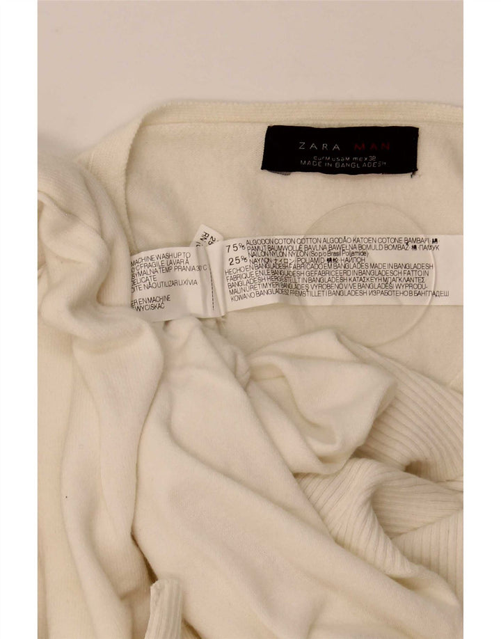 Zara Pull Col V Homme Blanc Cassé Moyen Coton