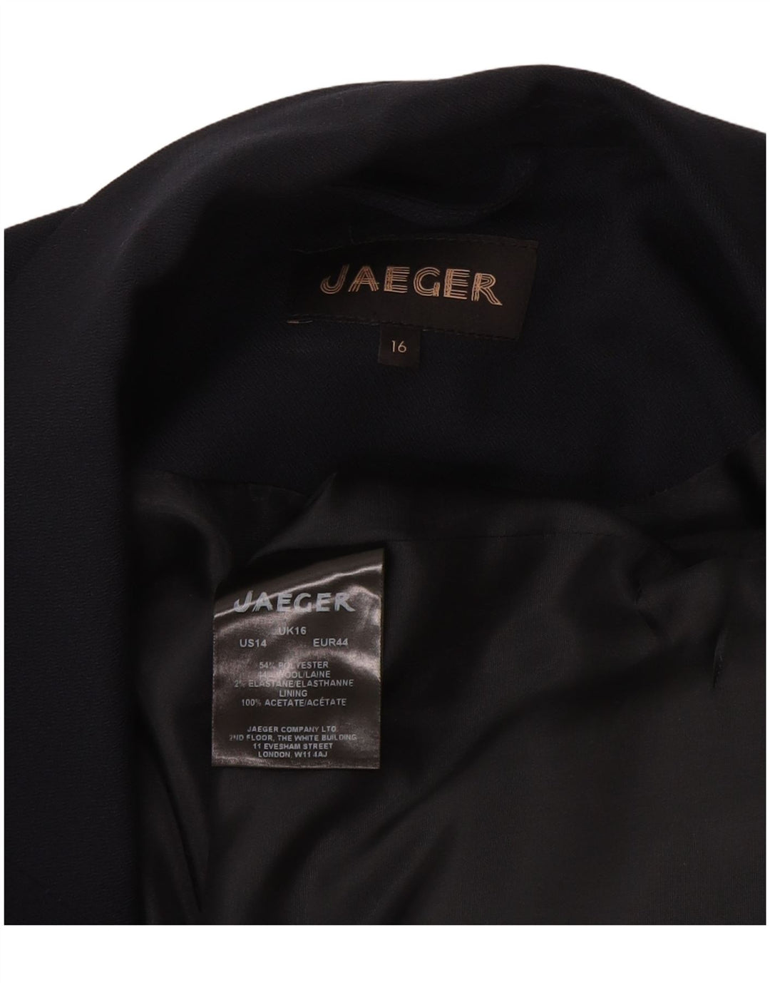 Jaeger Veste blazer longue sans manches pour femme UK 16 Large Bleu marine