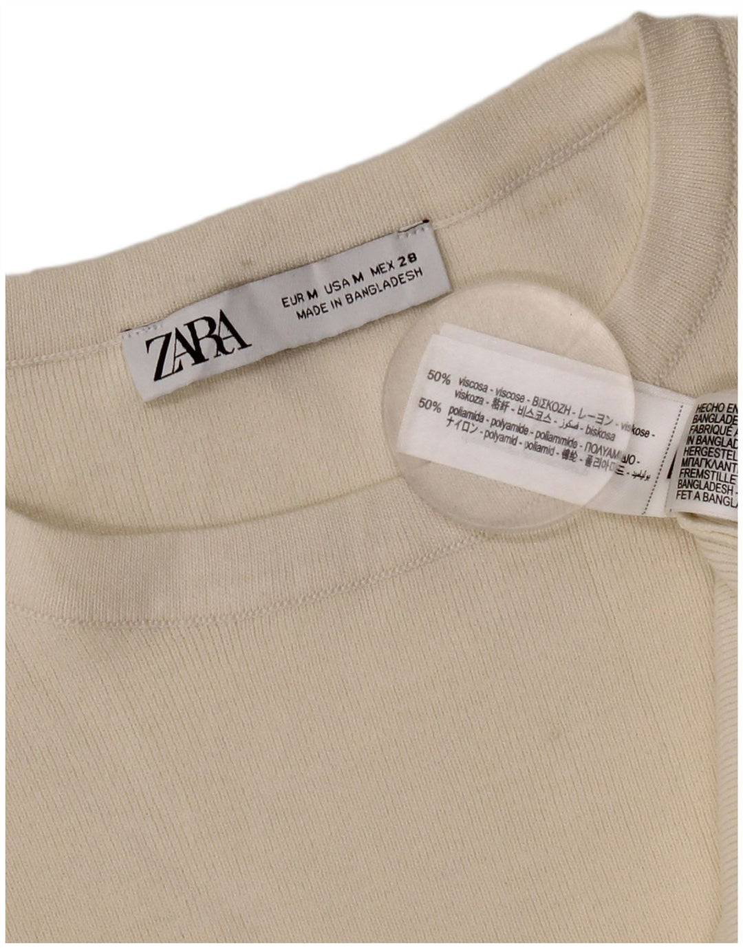 Zara T-shirt surdimensionné pour femme UK 14 Medium Off White Viscose