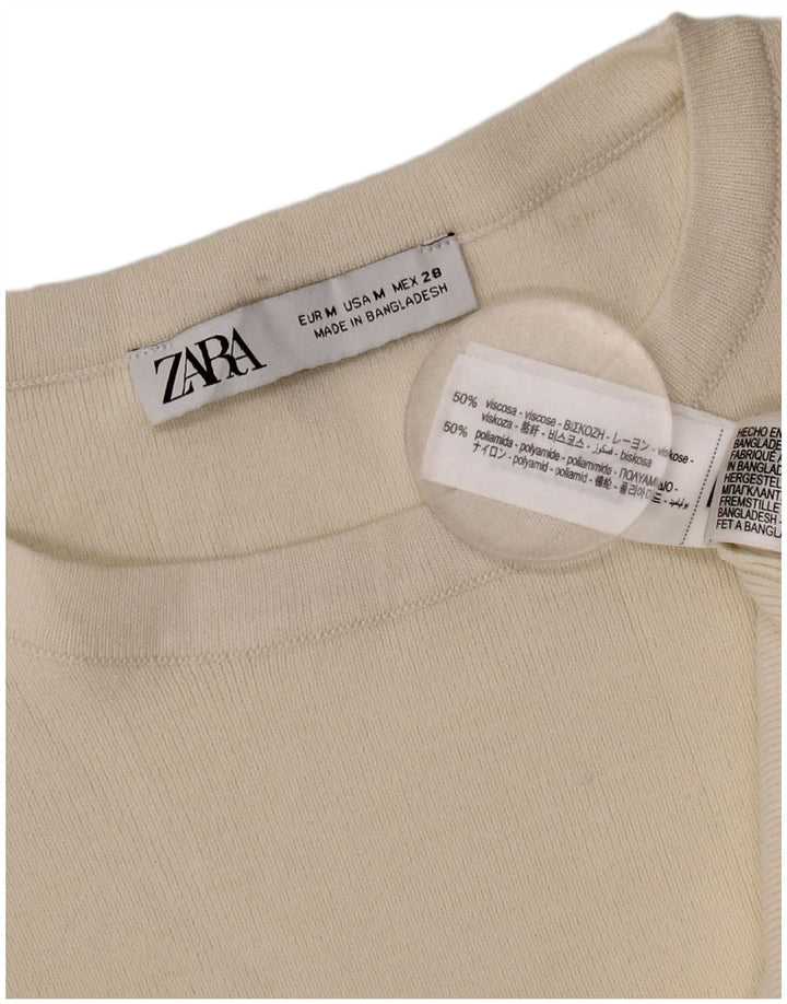 Zara T-shirt surdimensionné pour femme UK 14 Medium Off White Viscose