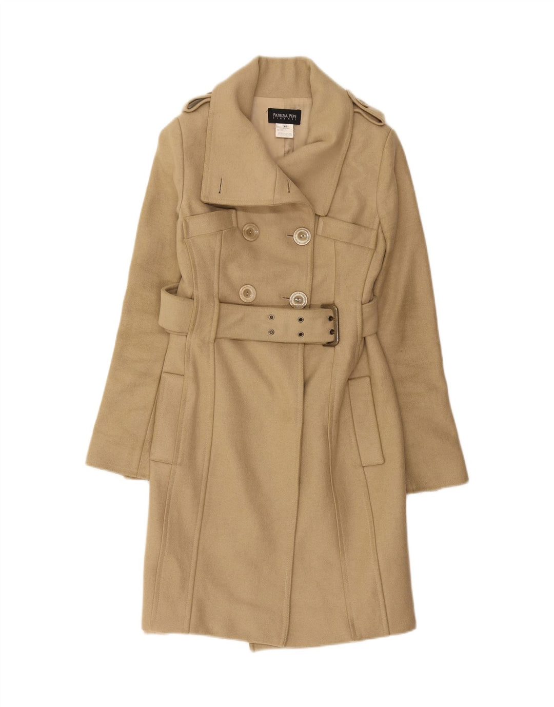 Patrizia Pepe Manteau Militaire Double Boutonnage Femme IT 40 Petite Laine Beige