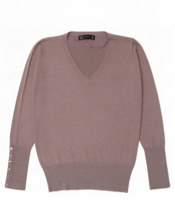 Zara Pull col V pour femme UK 14 Large Rayonne Grise