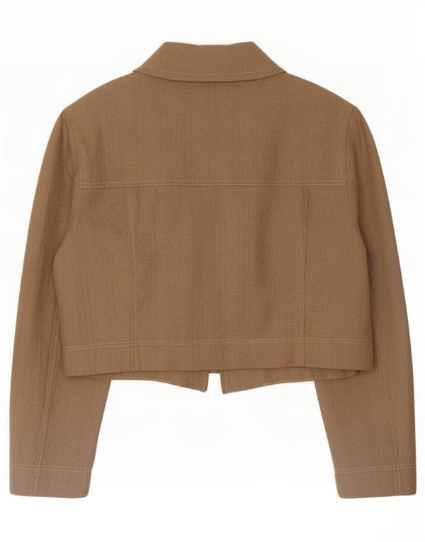 Zara Womens Crop Bomber Jacket UK 14 Grande viscose à fines rayures beige