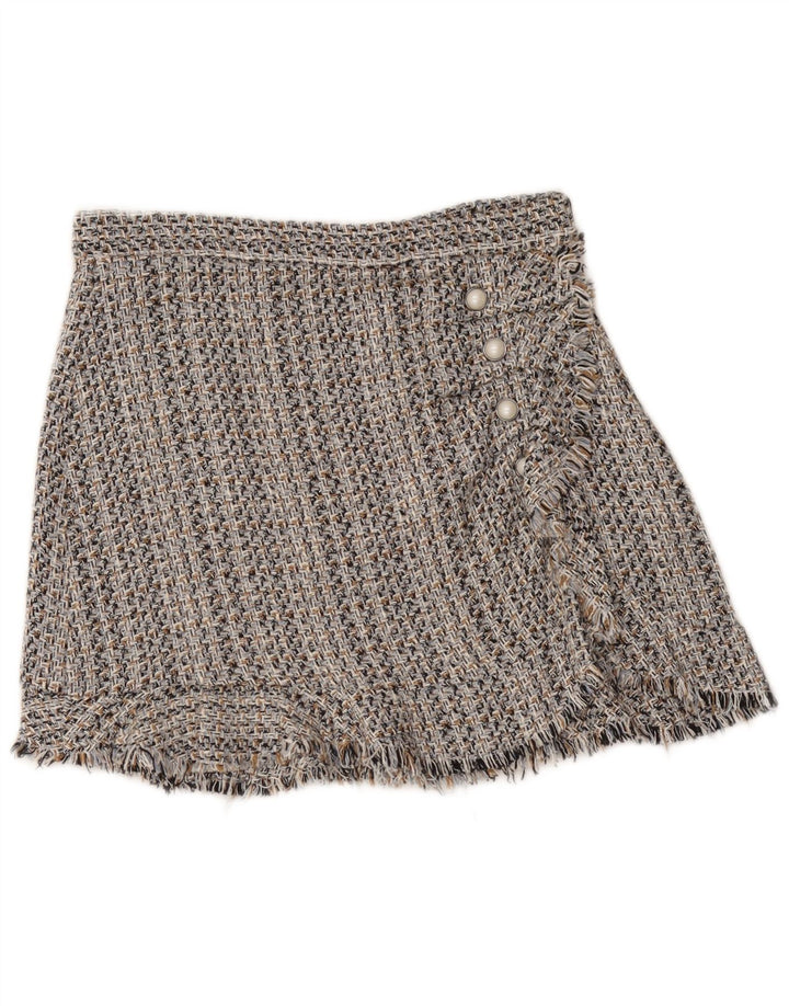 Zara Femme Jupe A-Line Large W30 Gris Moucheté Coton