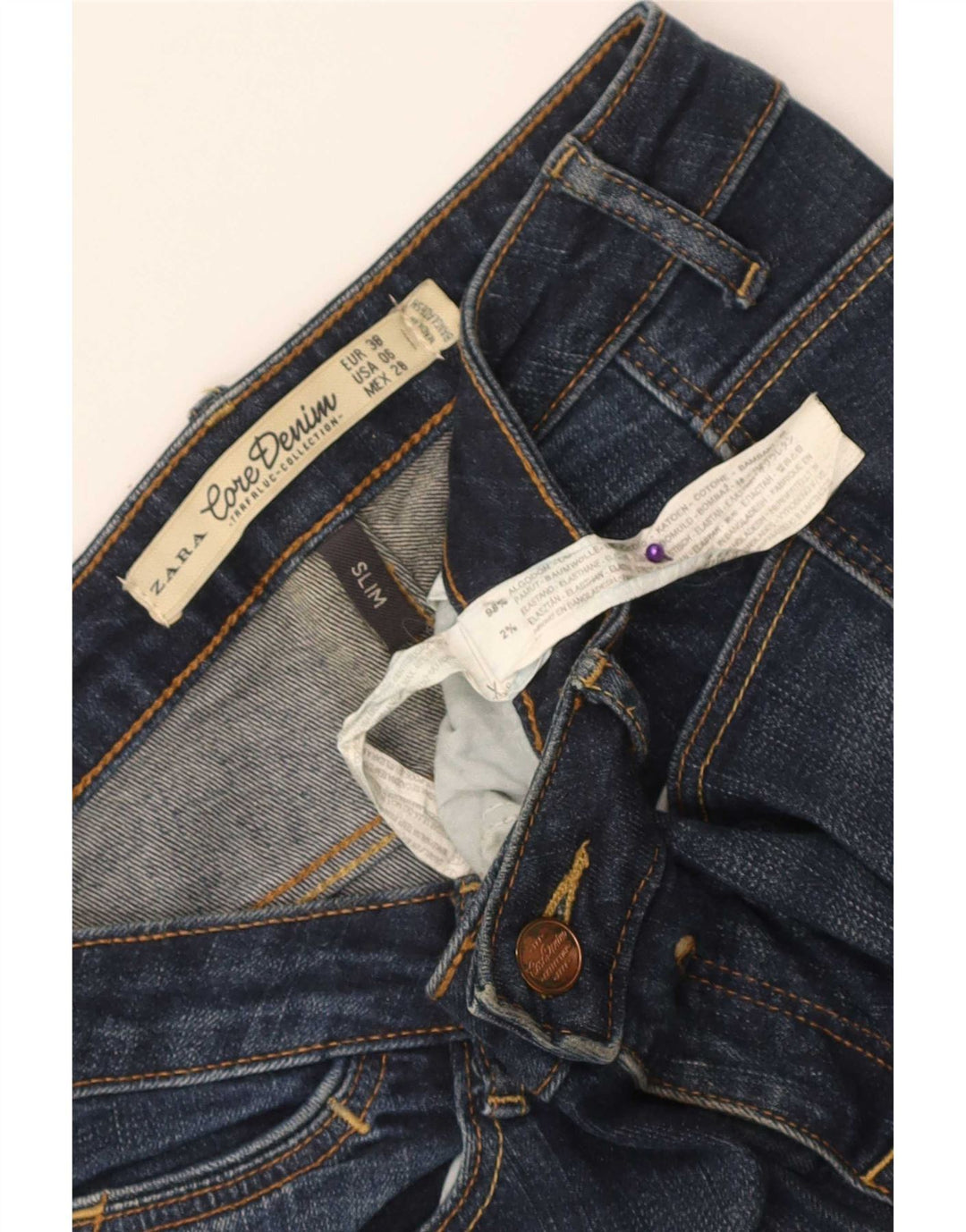 Zara Femme Jean Slim EU 38 Small W28 L32 Bleu Coton