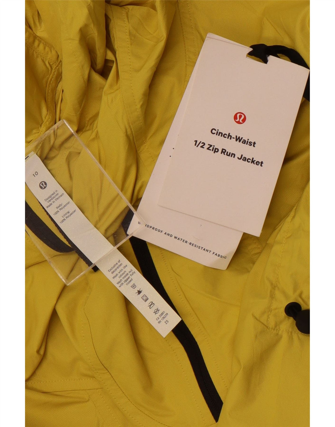 Lululemon Veste de pluie à capuche pour femme US 10 Large Jaune Polyester