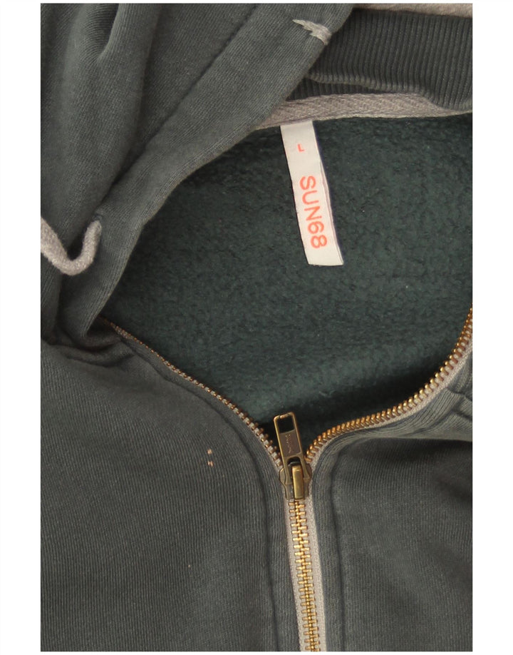 Sun68 Pull à capuche zippé pour homme en coton vert grand