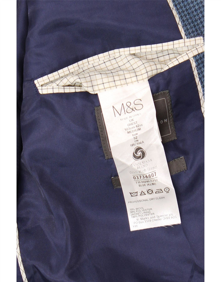 MARKS & SPENCER Veste blazer à 2 boutons pour homme UK 42 Grand pied-de-poule bleu
