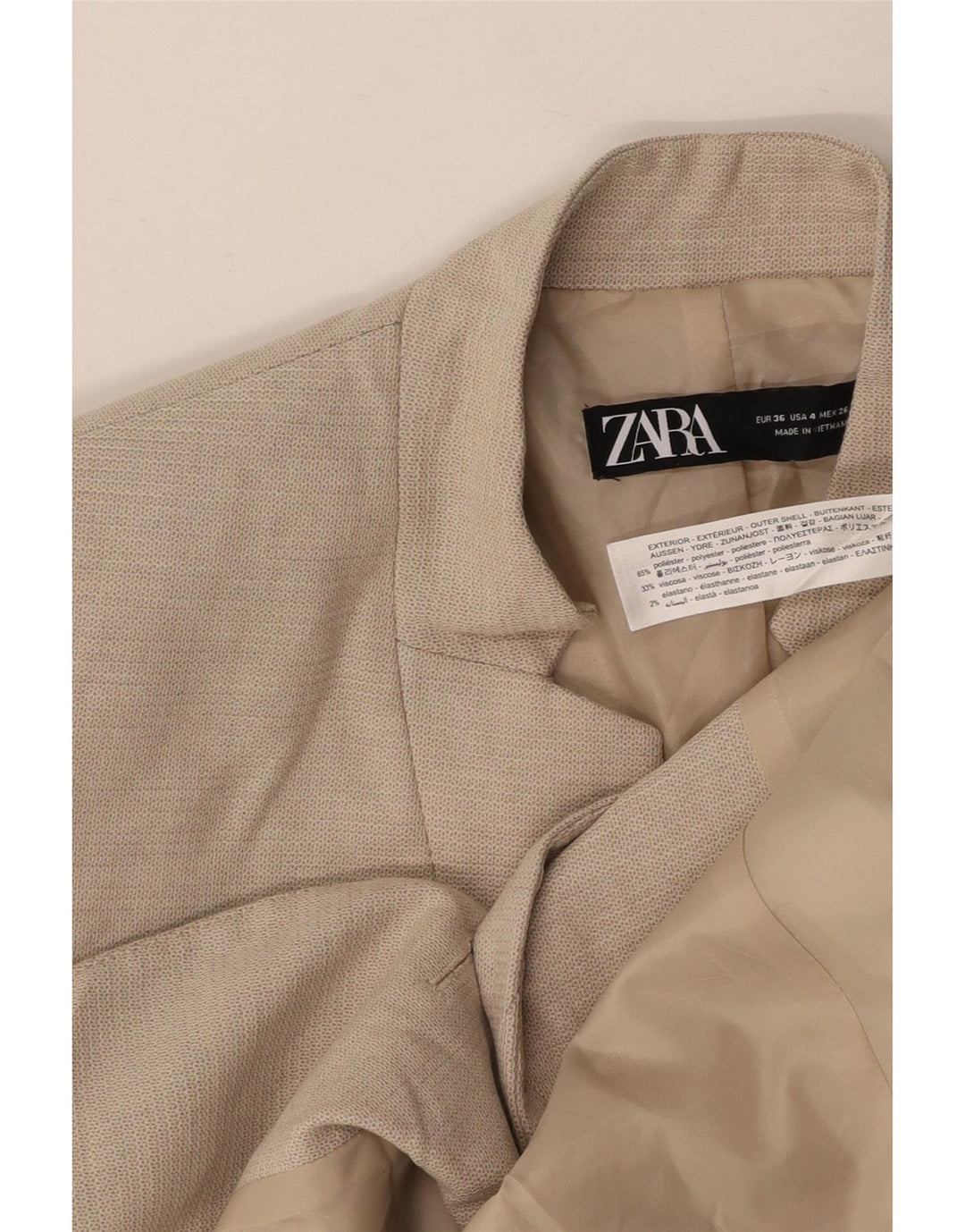 ZARA Veste Blazer 1 Bouton Femme EU 36 XS Beige Polyester