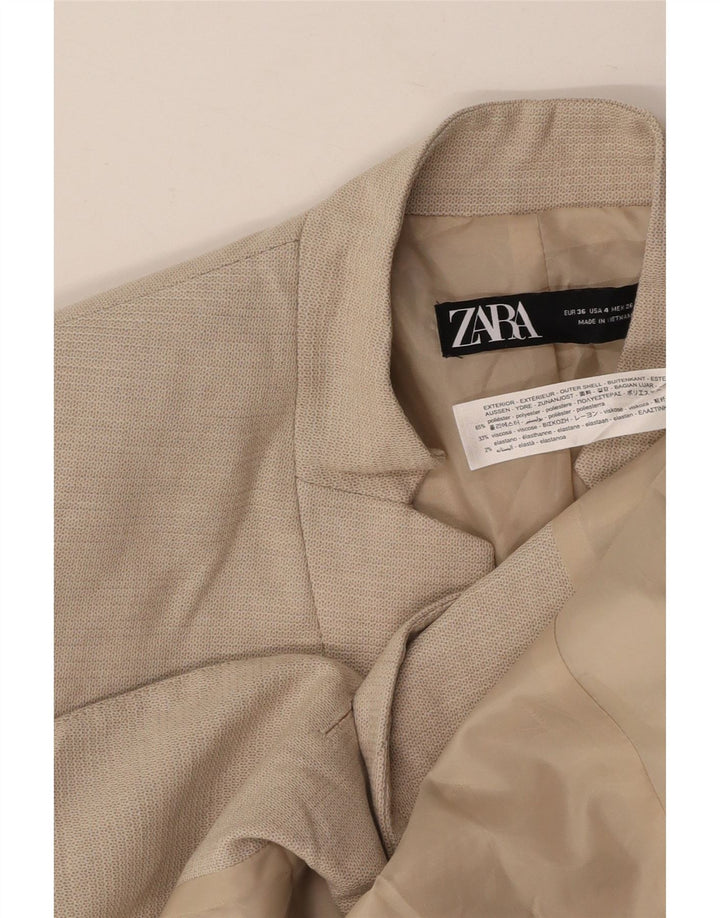 ZARA Veste Blazer 1 Bouton Femme EU 36 XS Beige Polyester