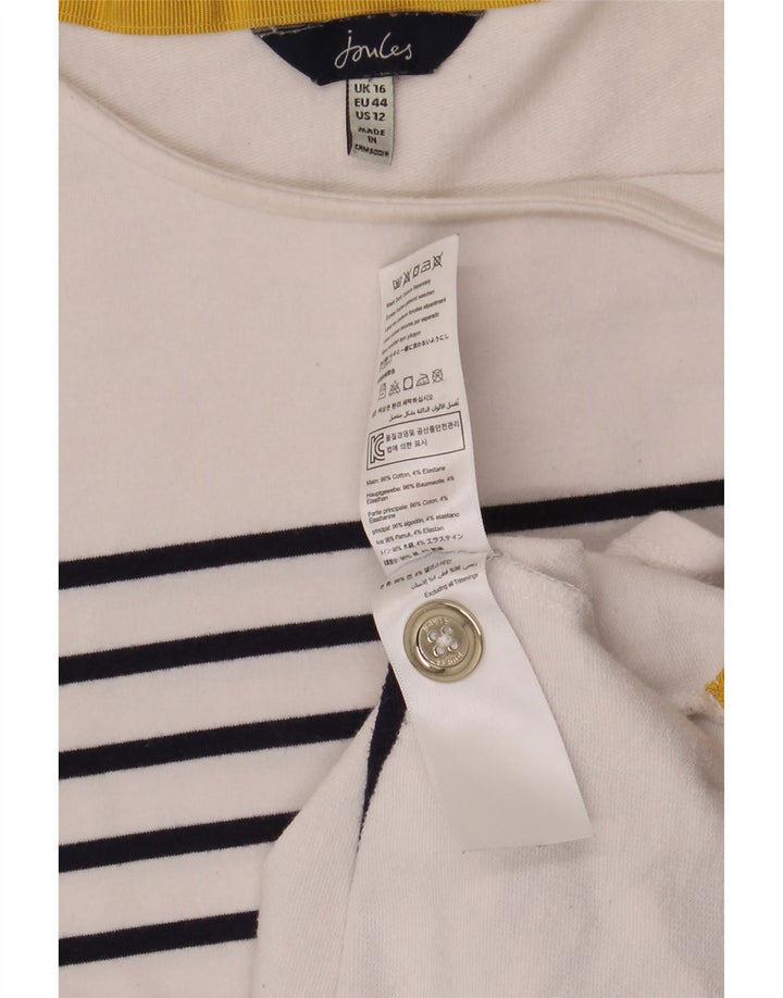 JOULES Top Femme Manches Longues UK 46 Grand Coton Rayé Blanc