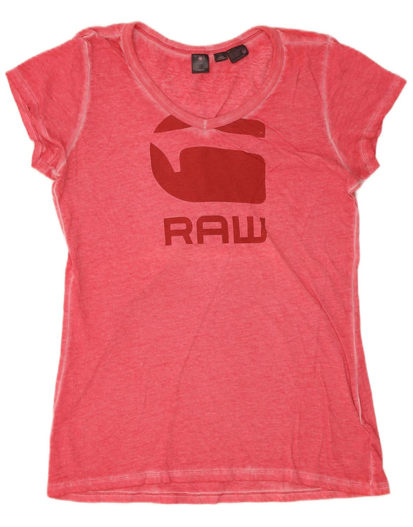 G-Star T-shirt graphique pour femme UK 14 Grand coton moucheté rose