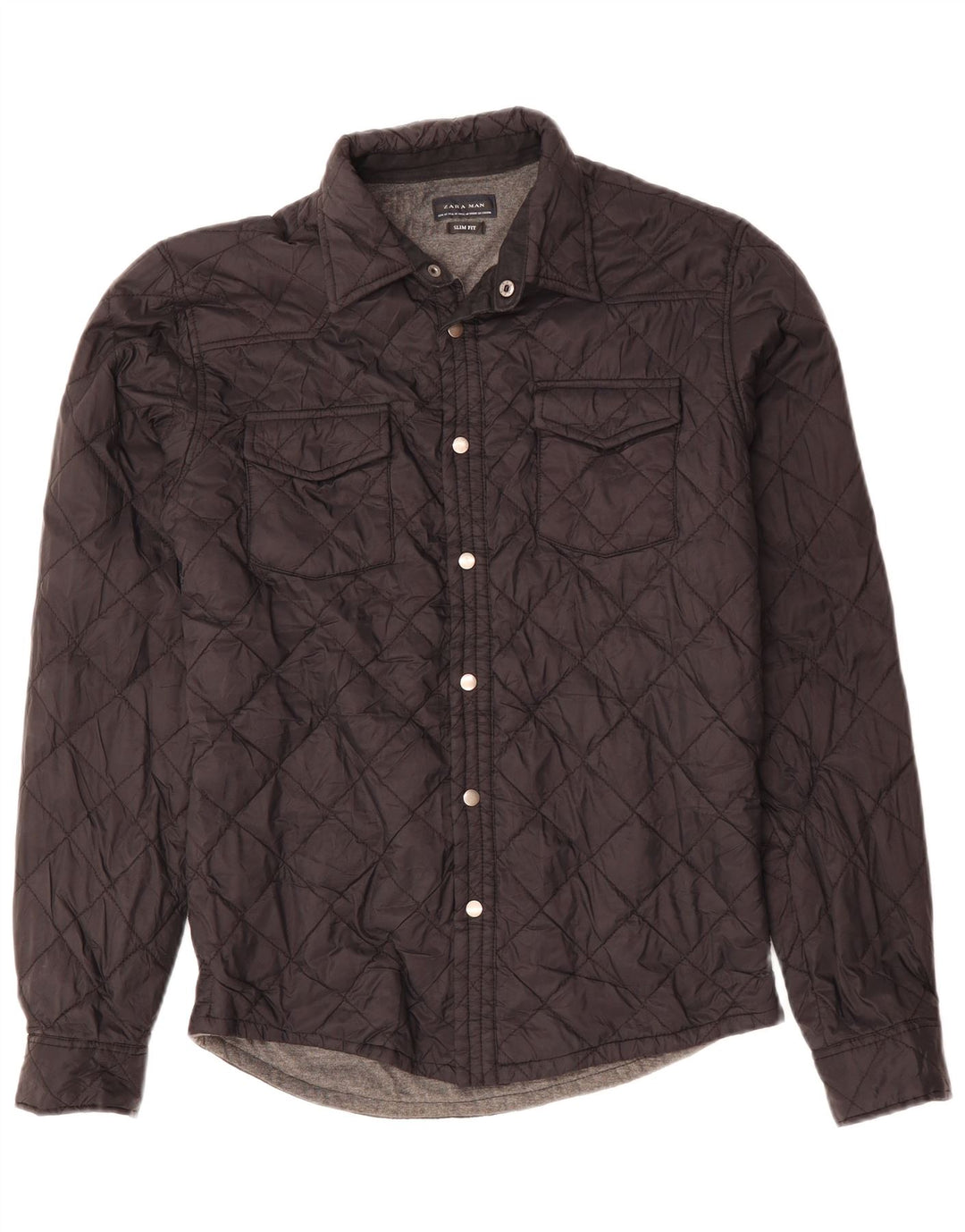 ZARA Homme Coupe Slim Surchemise Chemise Matelassée Noir Moyen Polyester