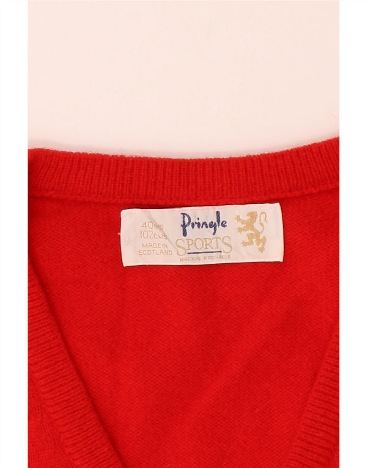 PRINGLE Mens V-Neck Jumper Sweater UK 40 Large Red Vintage Pringle and Second-Hand Pringle from Messina Hembry 