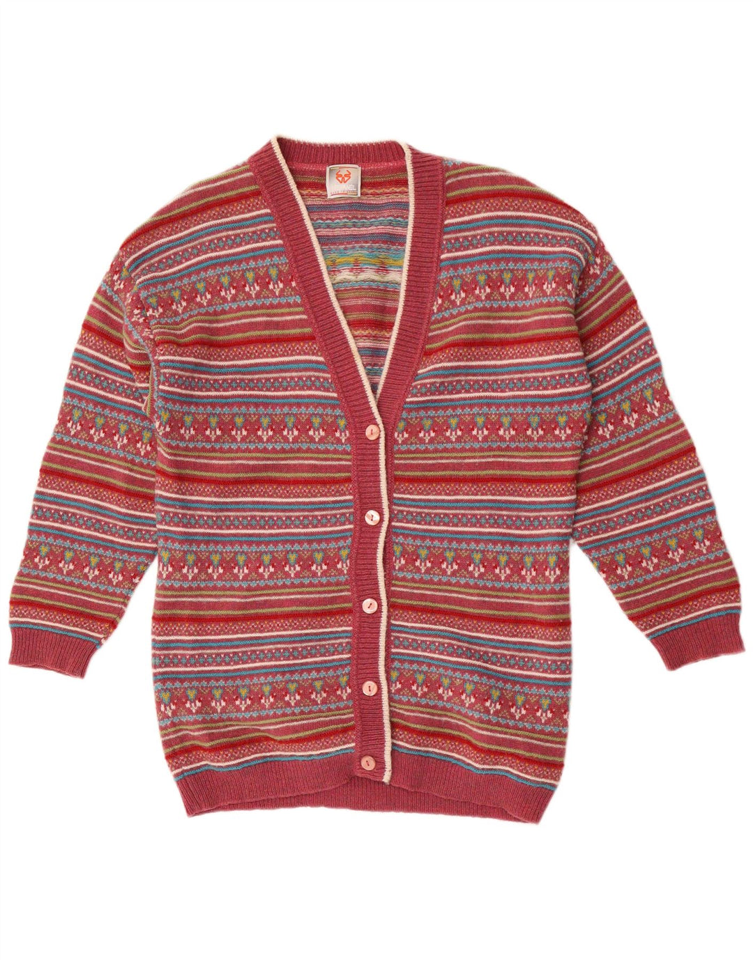 Stefanel Cardigan pour femme en laine Fair Isle rouge moyen UK 14