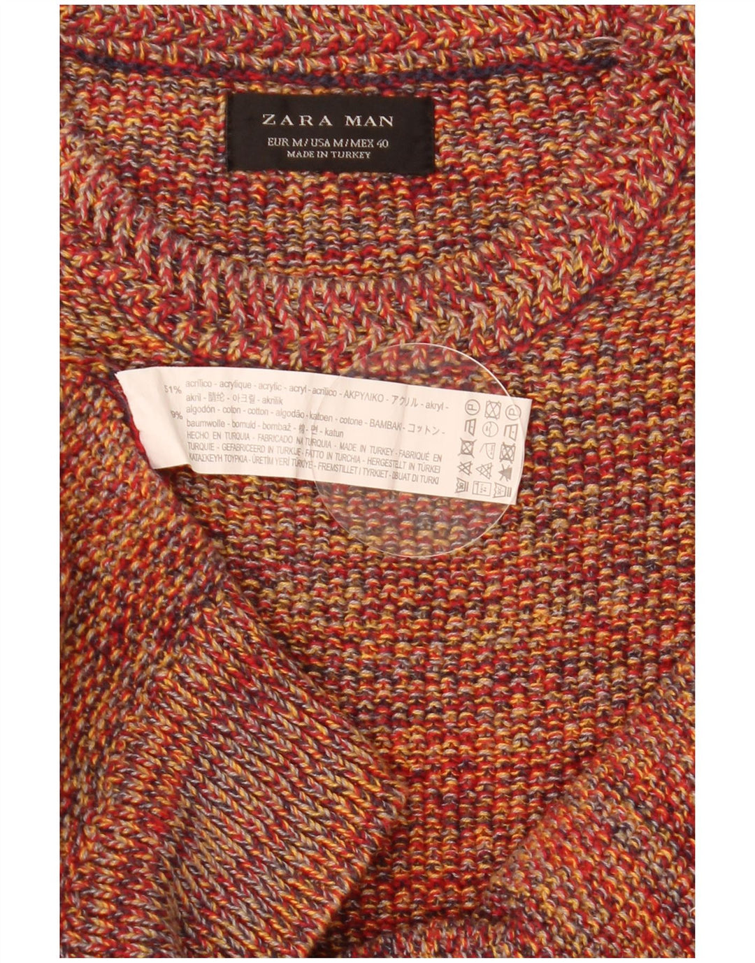 Zara Homme Pull Col Rond Acrylique Moucheté Multicolore Moyen