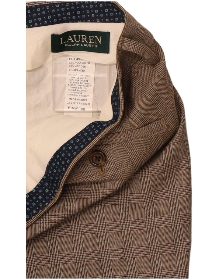 POLO RALPH LAUREN Pantalon de Costume Droit Homme W34 L30 Pied de Poule Marron