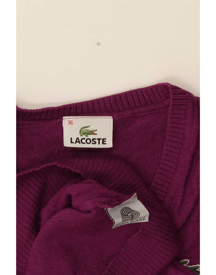 Lacoste Femme Col V Pull Pull Taille 36 Petite Laine Violette