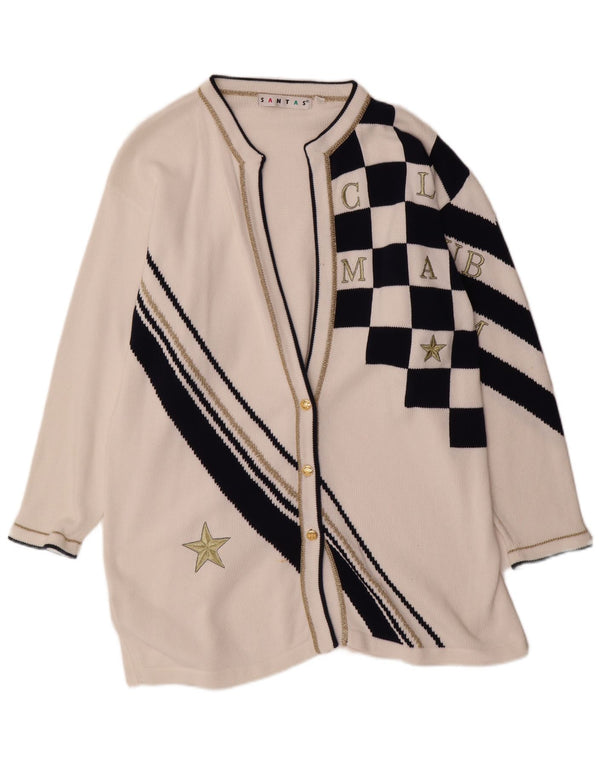 VINTAGE Femmes Surdimensionné Longline Cardigan Pull UK 14 Moyen Blanc