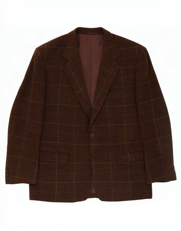vintage Homme 2 Bouton Blazer Veste IT 50 Grand Carreau Marron Laine Vierge