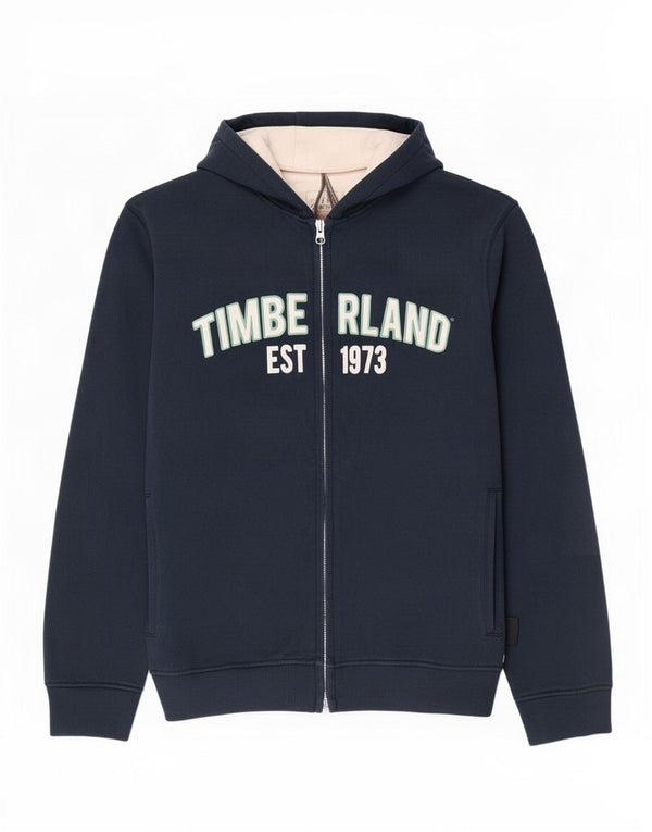 Timberland Pull à capuche zippé graphique XL pour homme en coton bleu marine