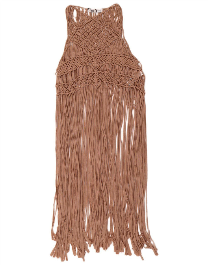 Zara Robe de plage au crochet pour femme UK 12 Polyester beige moyen