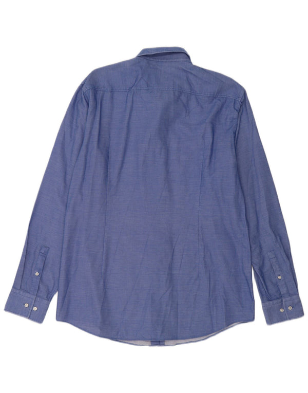Hugo Boss Chemise slim fit pour homme Taille 44 17 1/2 XL Coton à pois bleu