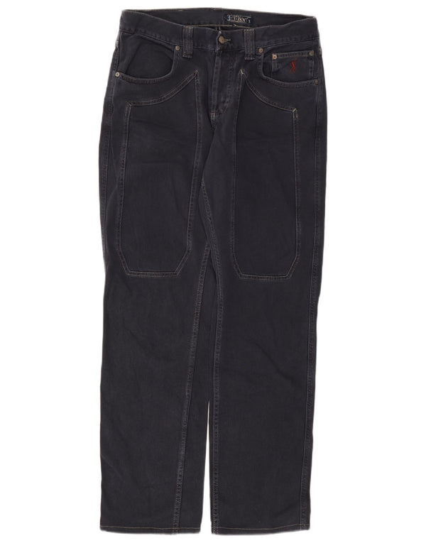 Jeckerson Mens Straight Casual Trousers W34 L31 Navy Blue Cotton