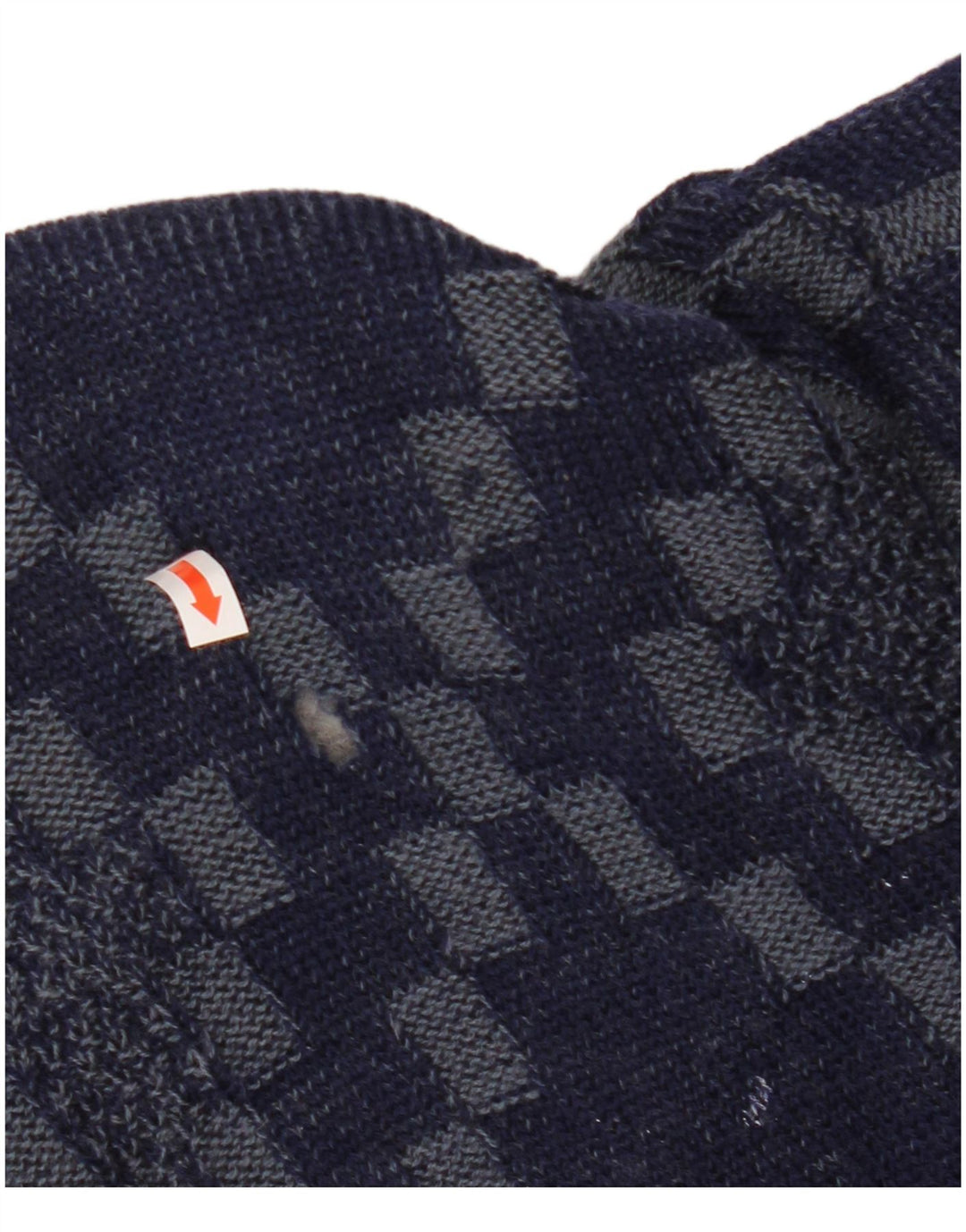 VINTAGE Homme Cardigan Pull Grand Bleu Marine Géométrique Viscose