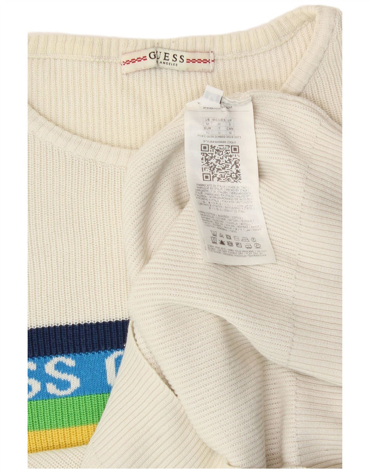 Guess Pull graphique à col rond pour femme UK 8 Petit coton blanc