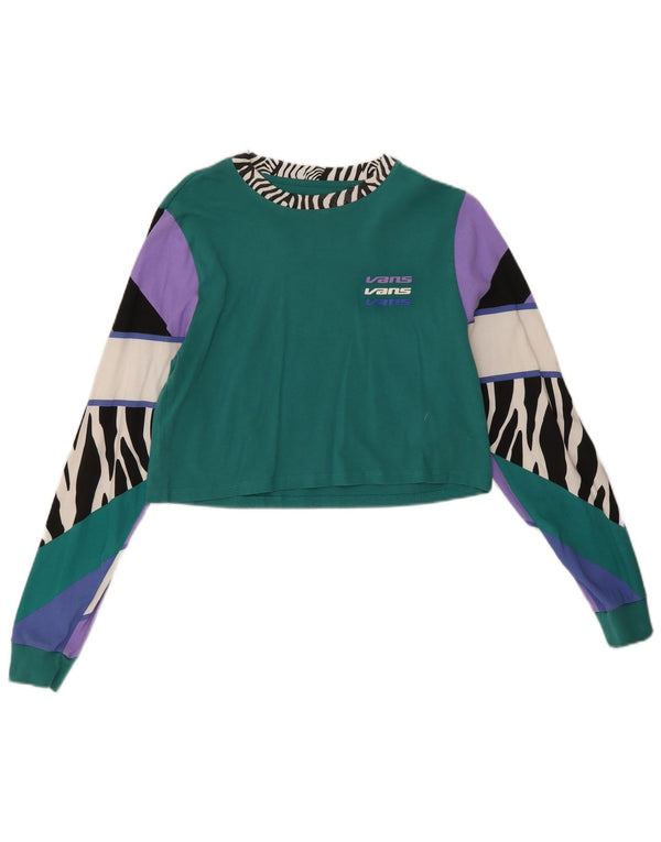 Vans Haut court à manches longues pour femme UK 10 Petit vert imprimé animal en coton