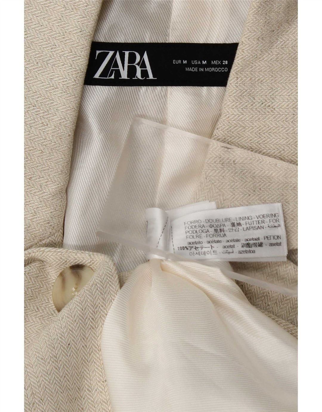 Zara Womens 1 Button Blazer Jacket UK 14 Acétate à chevrons beige moyen