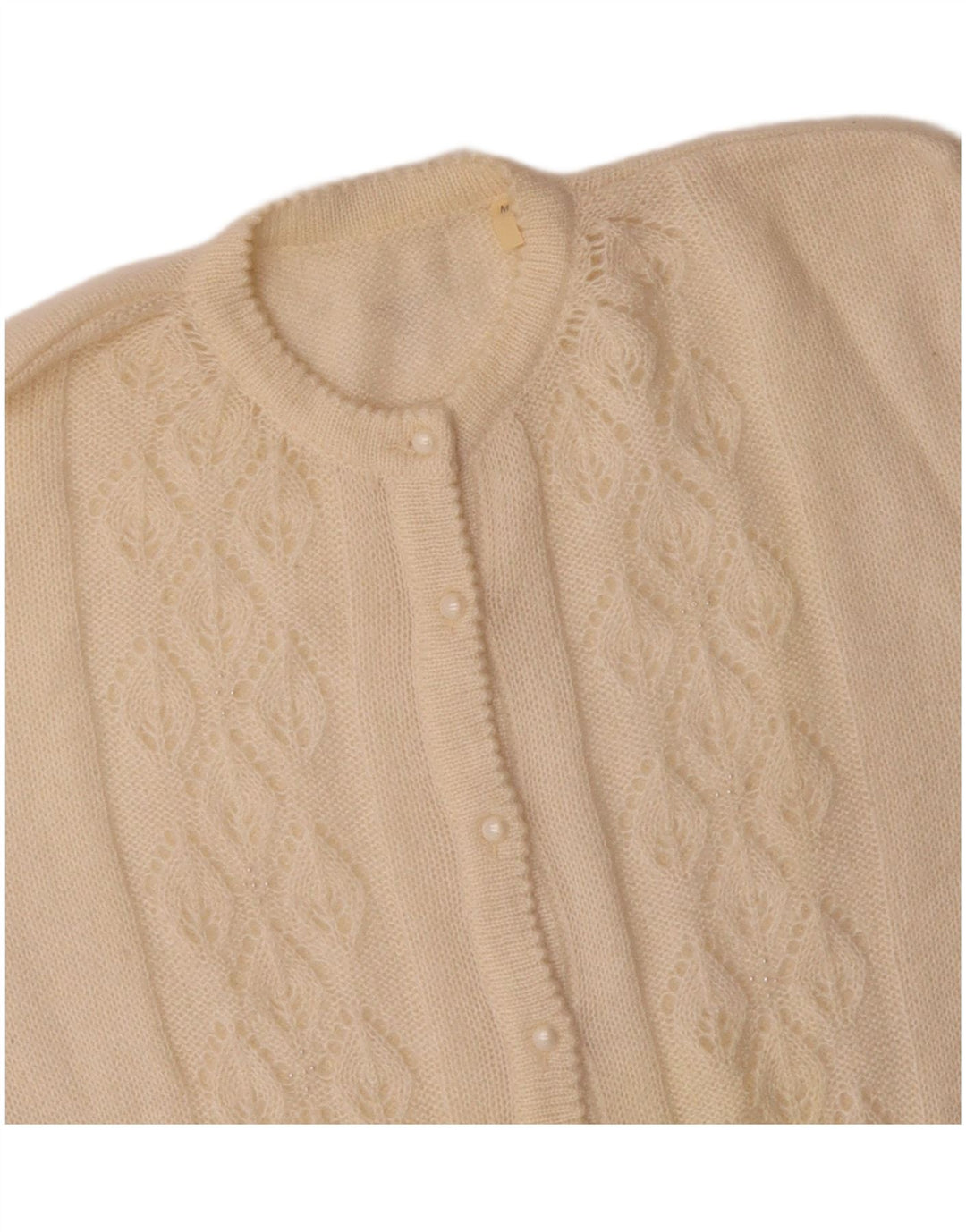 VINTAGE Pull Cardigan Femme UK 14 Moyen Off White Mohair