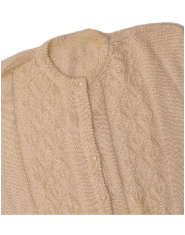 VINTAGE Pull Cardigan Femme UK 14 Moyen Off White Mohair