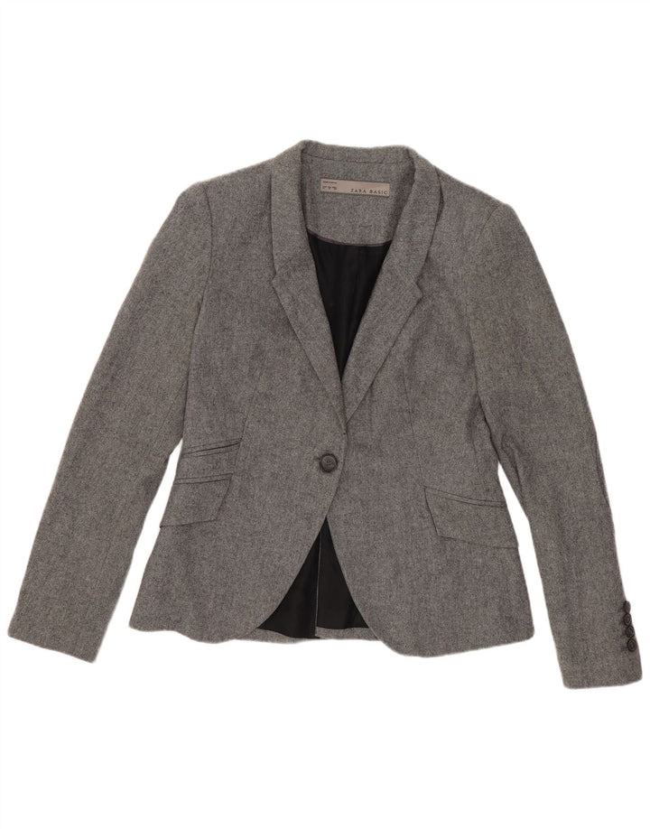 Zara Veste Blazer 1 Bouton Femme UK 12 Gris Moyen Viscose