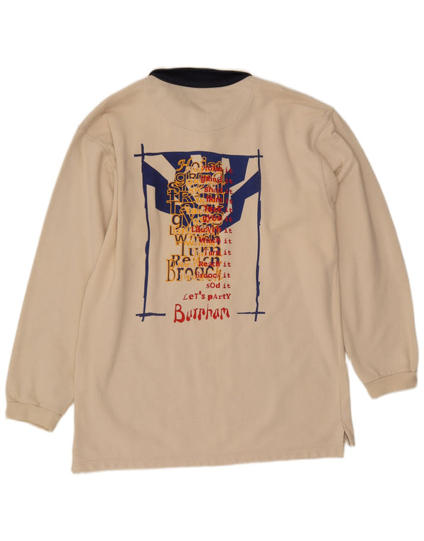 Fat Face Polo graphique à manches longues pour hommes, grand coton beige
