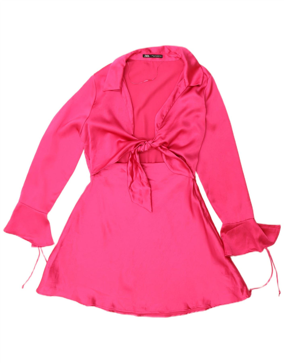 Zara Robe trapèze à manches longues pour femme UK 44 Polyester rose moyen