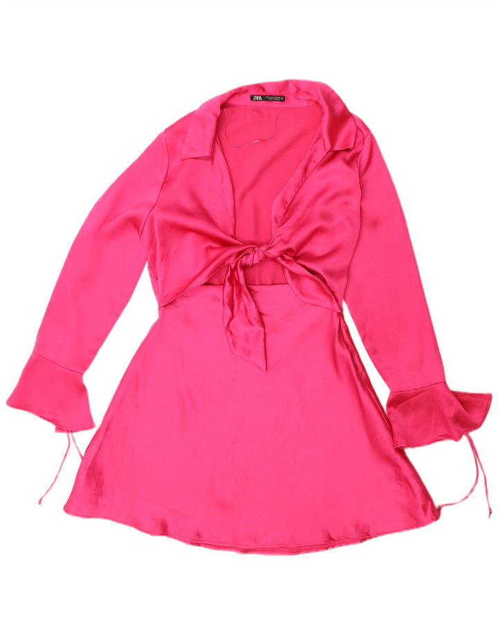 Zara Robe trapèze à manches longues pour femme UK 44 Polyester rose moyen