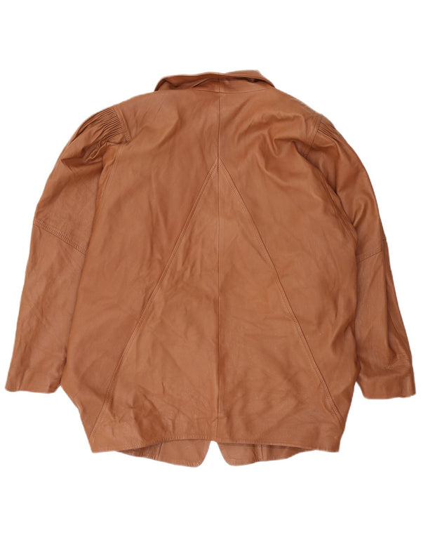 vintage Femme 1 Bouton Veste Blazer En Cuir UK 16 Grand Marron