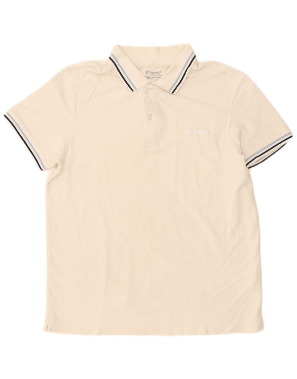 Lotto Mens Polo Shirt Small White Striped Cotton