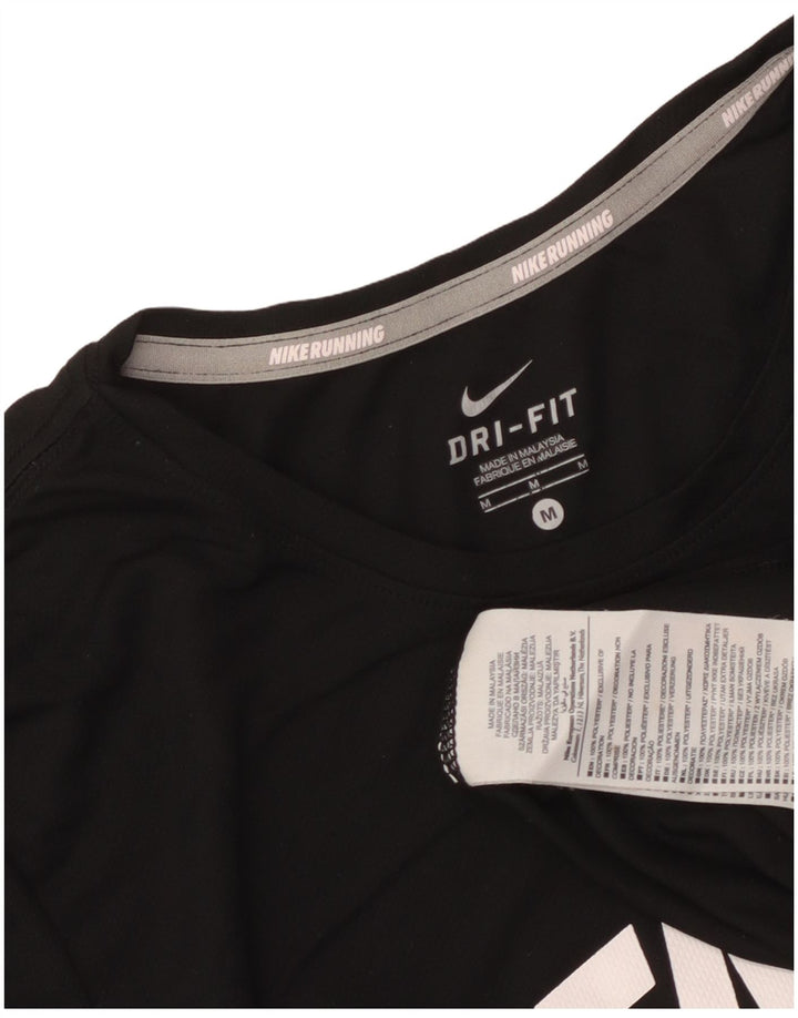 Nike Womens Dri Fit Graphic T-Shirt Top UK 12 Noir Moyen Polyester