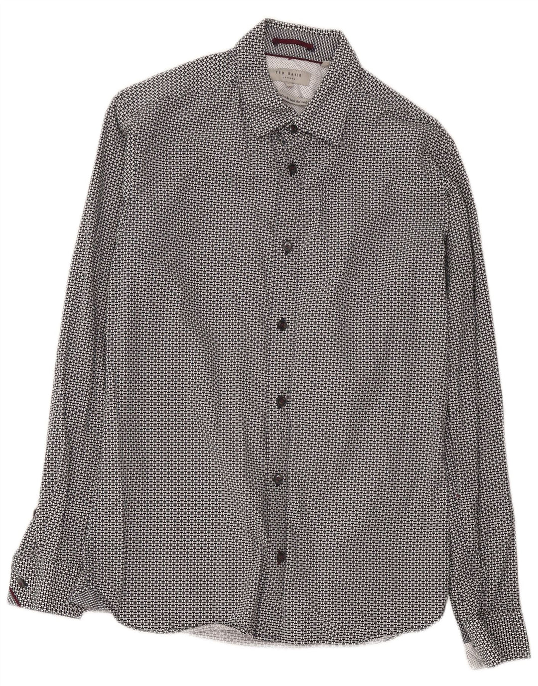 Ted Baker Chemise Homme Taille 2 Petit Coton Géométrique Noir
