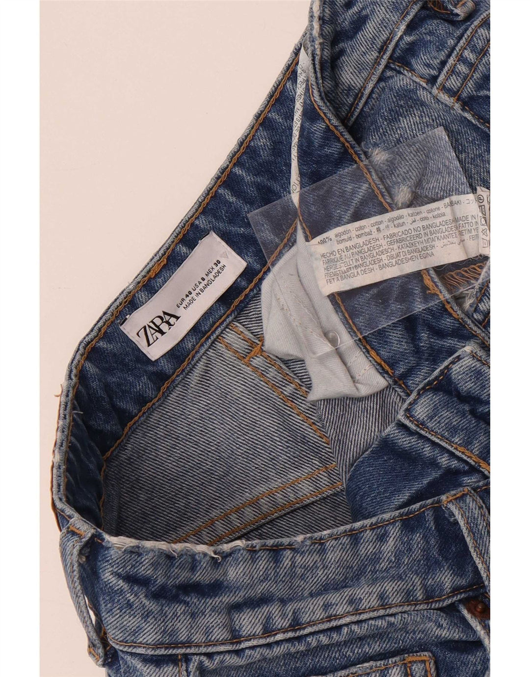 Zara Jean droit vieilli pour femme EU 40 Medium W30 L27 Bleu Coton
